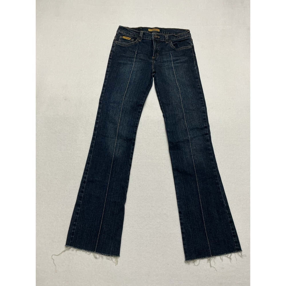 Refuge Womens Jeans Size 7 Y2K Low Rise Flare Bootcut Raw Hem Made USA Dark Wash